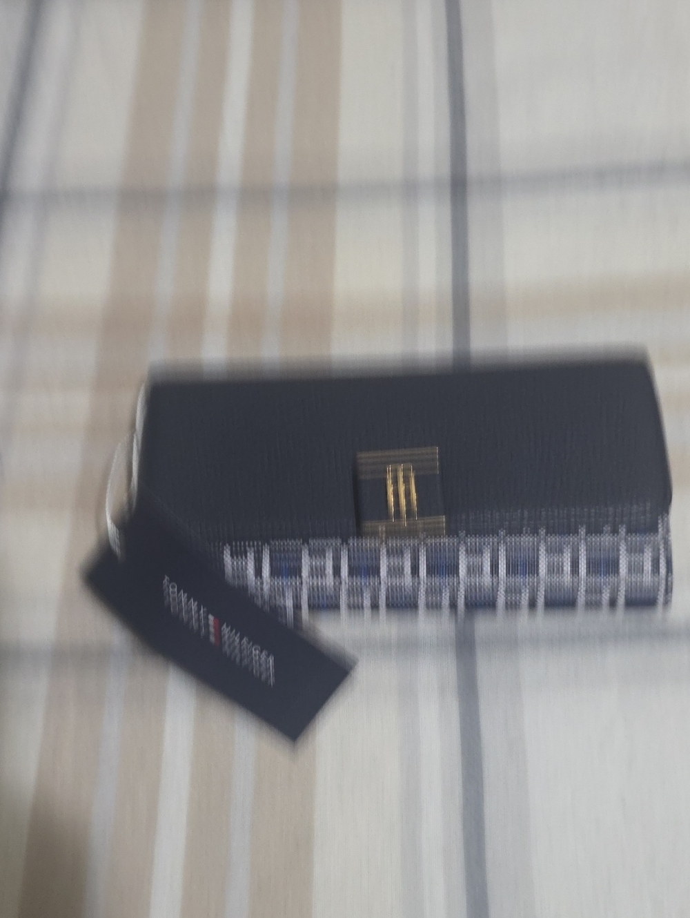 Tommy Hilfiger Black and White Geometric Wristlet Clutch